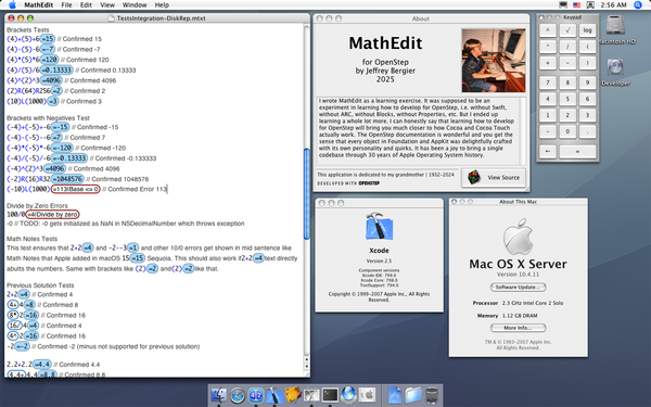 MathEdit running on Mac OS X Tiger